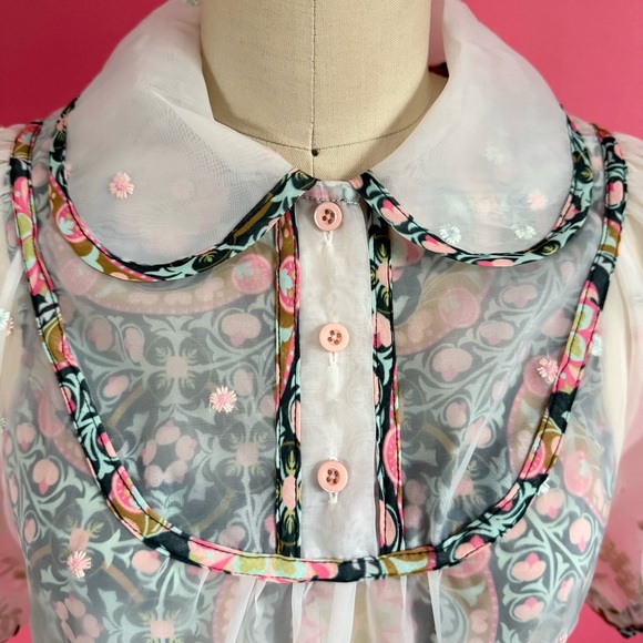 *NWT* Anna Sui Statement Floral Embroidered Puff Sleeve Coquette Midi Dress XS - Picture 8 of 17